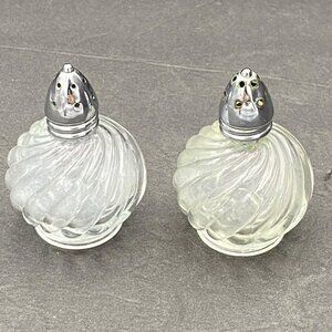 Vintage‎ Irice Glass  Salt & Pepper Shakers Swirl With Chrome Lids Retro Tarnish